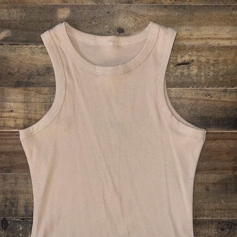 Tan Ribbed Mini Dress - Picture 2 of 5